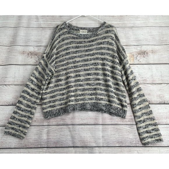 Denim & Supply Oversized Crop Striped Sweater Women's Size XL‎ Cream/Black/Gray - Picture 1 of 6